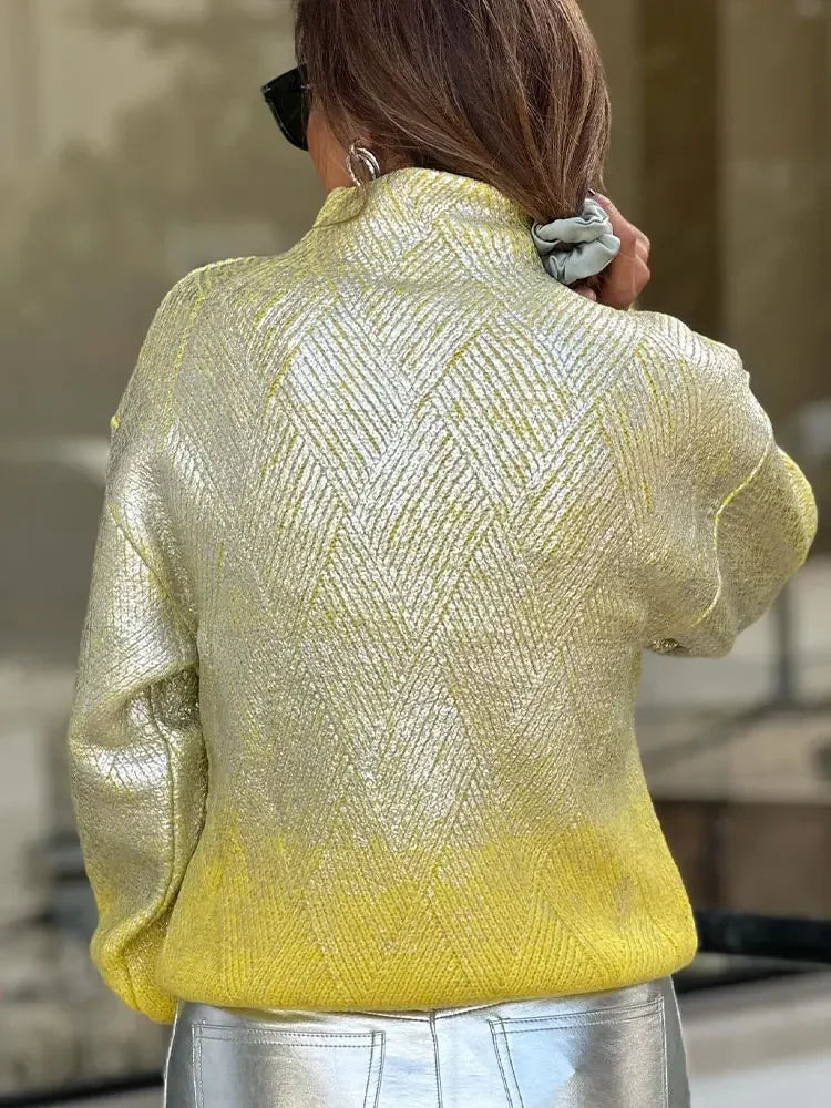 Knit Sweater Gradient High Collar & Long Sleeves