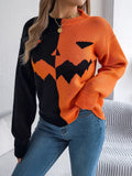 Knit Sweater Jack O Lantern Motif Midi Length