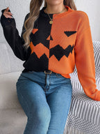 Knit Sweater Jack O Lantern Motif Midi Length