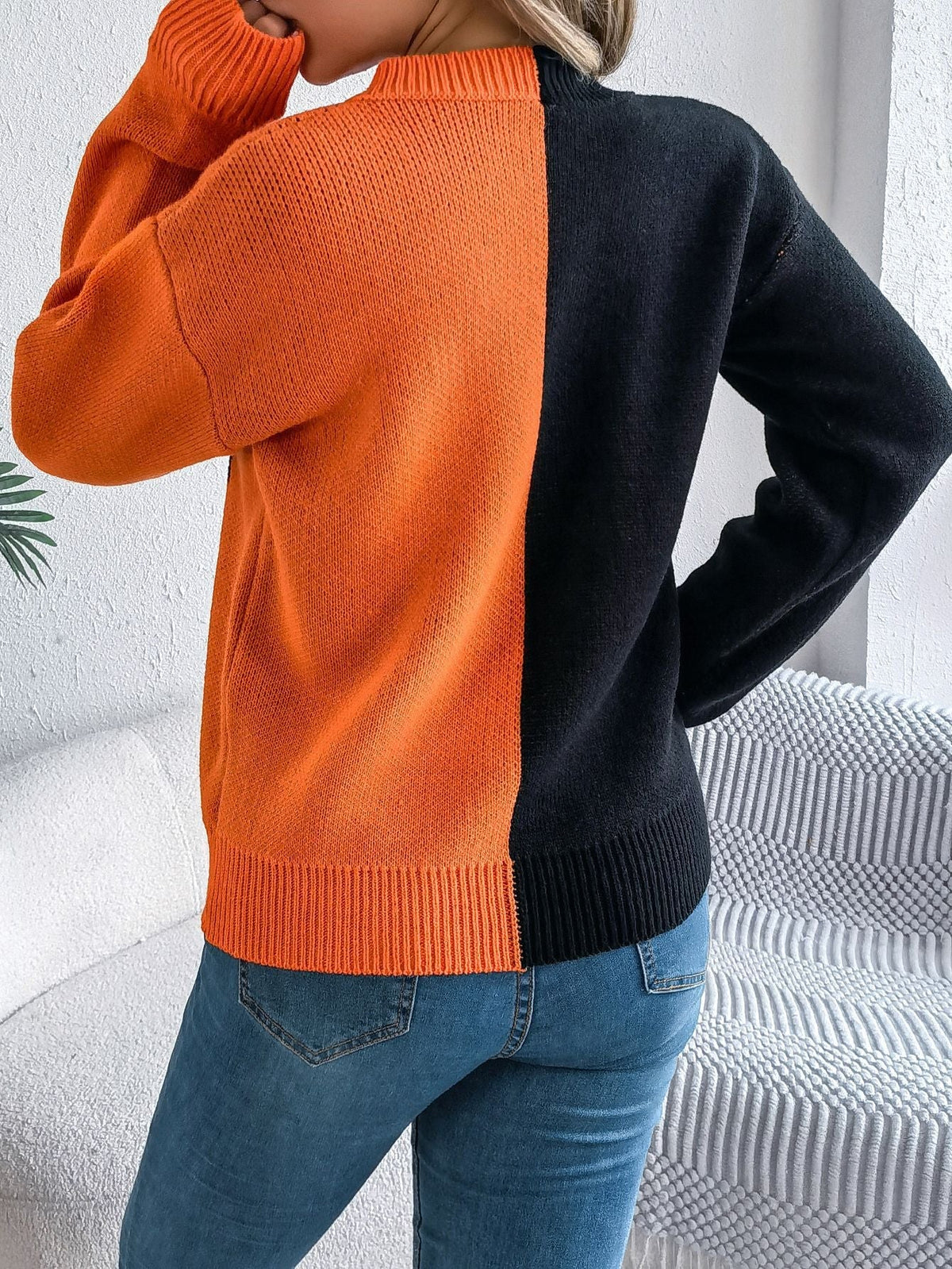 Knit Sweater Jack O Lantern Motif Midi Length