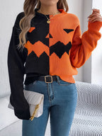 Knit Sweater Jack O Lantern Motif Midi Length