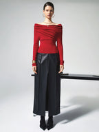 Knit Top Off-Shoulder Wrap Slim Fit & Slight Stretch