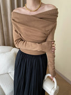 Knit Top Off-Shoulder Wrap Slim Fit & Slight Stretch