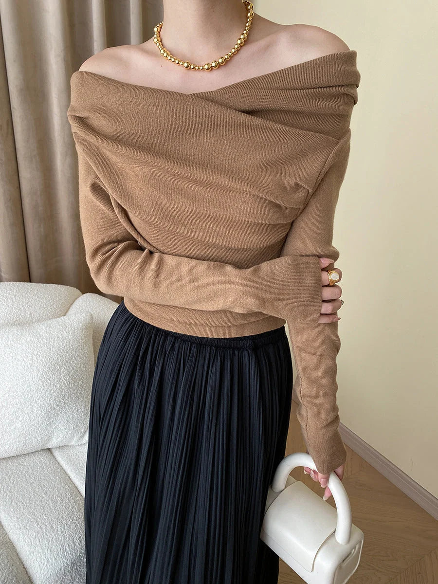 Knit Top Off-Shoulder Wrap Slim Fit & Slight Stretch