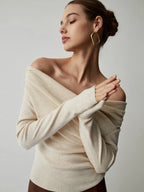 Knit Top Off-Shoulder Wrap Slim Fit & Slight Stretch
