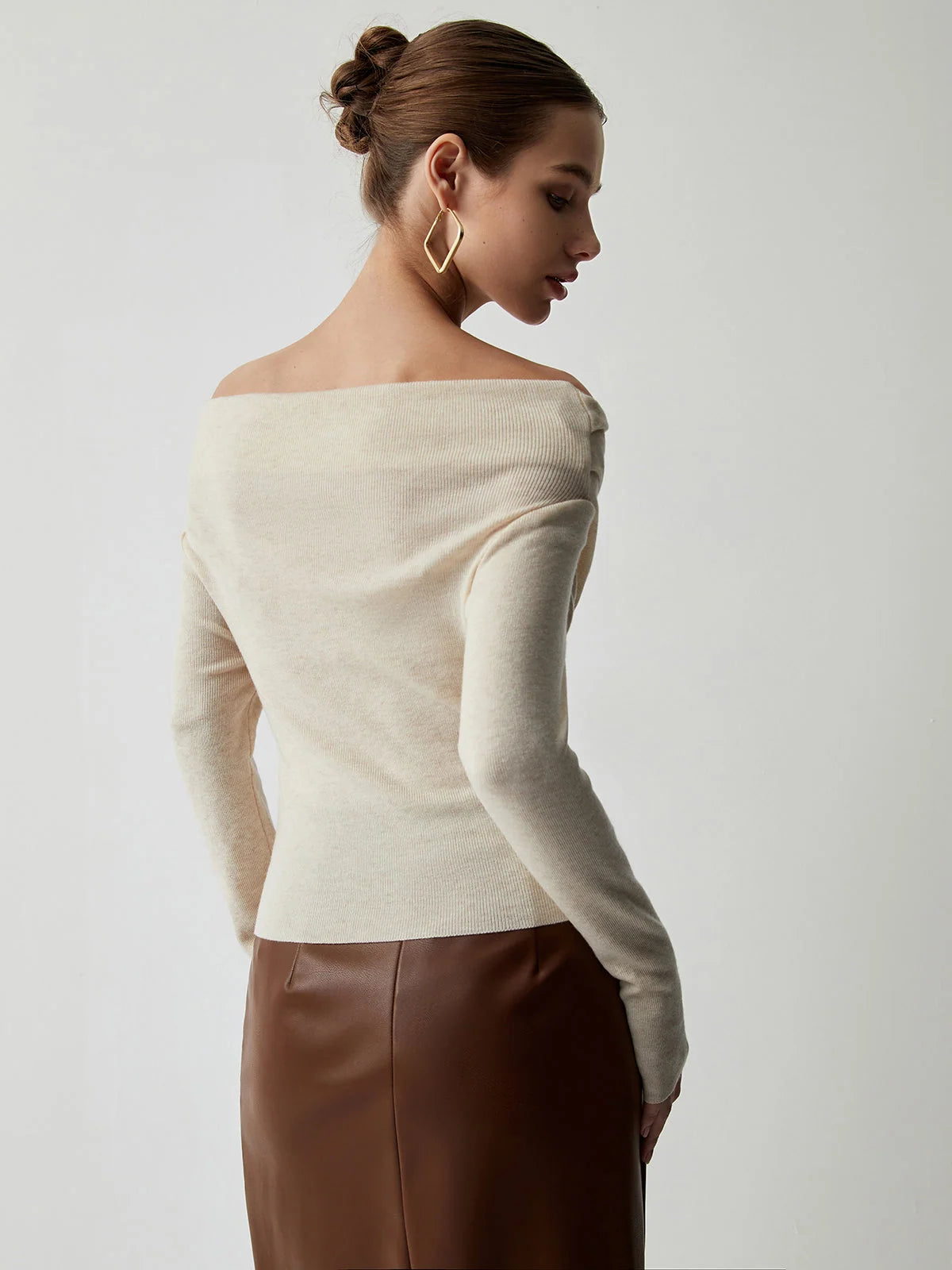 Knit Top Off-Shoulder Wrap Slim Fit & Slight Stretch