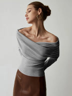 Knit Top Off-Shoulder Wrap Slim Fit & Slight Stretch