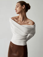 Knit Top Off-Shoulder Wrap Slim Fit & Slight Stretch