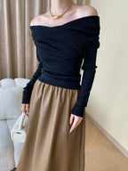 Knit Top Off-Shoulder Wrap Slim Fit & Slight Stretch