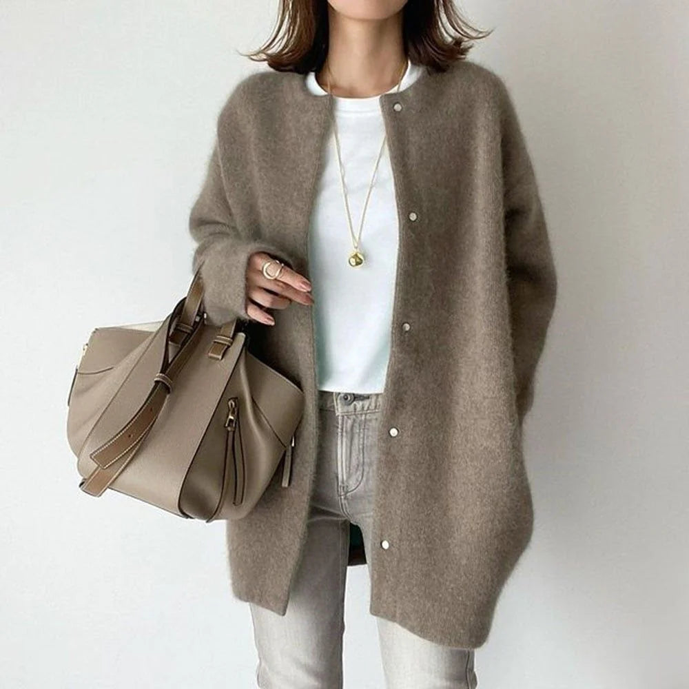Knitted Cardigan Button-Front Soft Breathable Knit