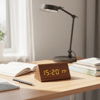 LED Alarm Clock Voice Control Adjustable Brightness Wood Effect