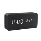 LED Alarm Clock Voice Control Adjustable Brightness Wood Effect