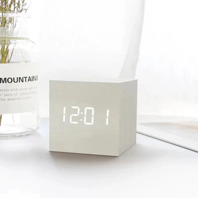 LED Cube Alarm Clock Temperature Display Sound-Activated