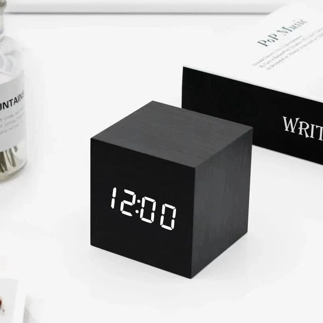 LED Cube Alarm Clock Temperature Display Sound-Activated