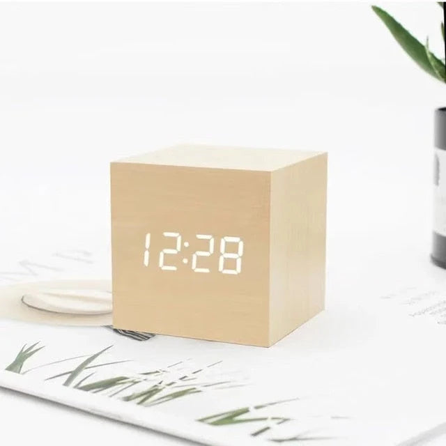 LED Cube Alarm Clock Temperature Display Sound-Activated