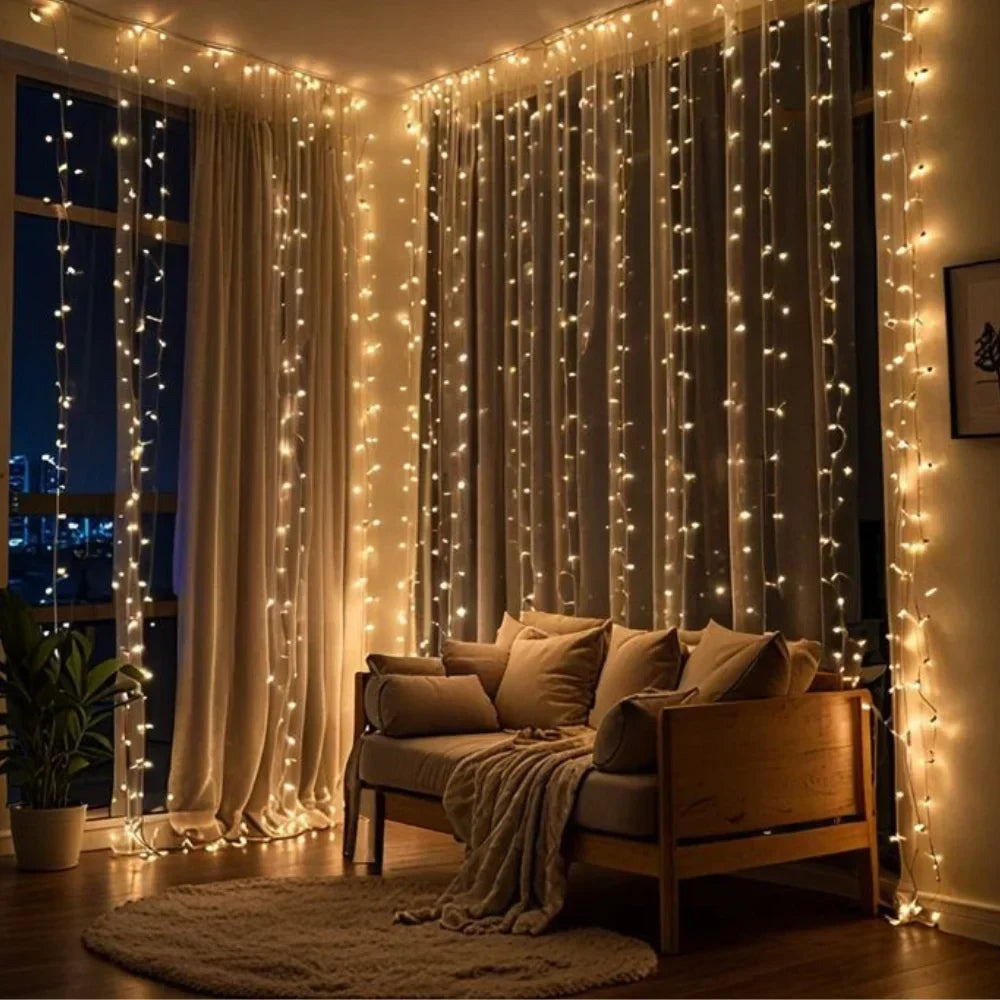 LED Curtain Lights Warm White 300 LEDs USB-Powered