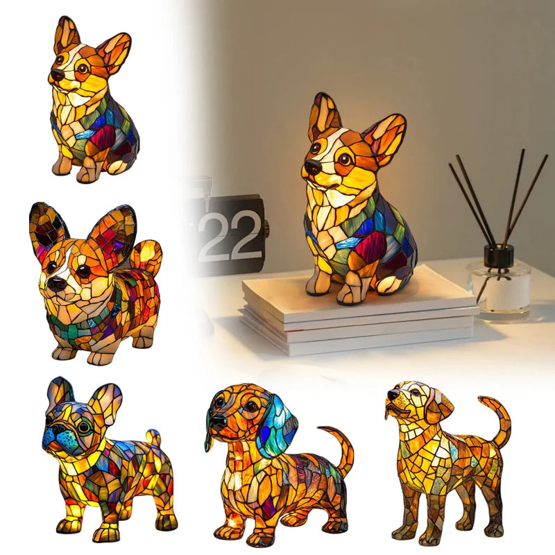 LED Desk Lamp Resin Puppy Sculpture Glare-Free USB Powered