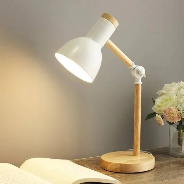 LED Desk Lamp Solid Wood Adjustable Arm Touch Dimming