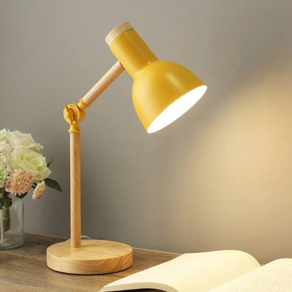 LED Desk Lamp Solid Wood Adjustable Arm Touch Dimming