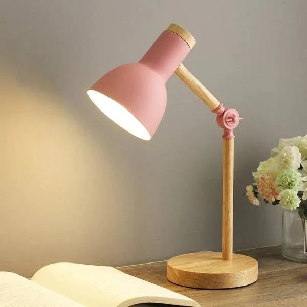 LED Desk Lamp Solid Wood Adjustable Arm Touch Dimming