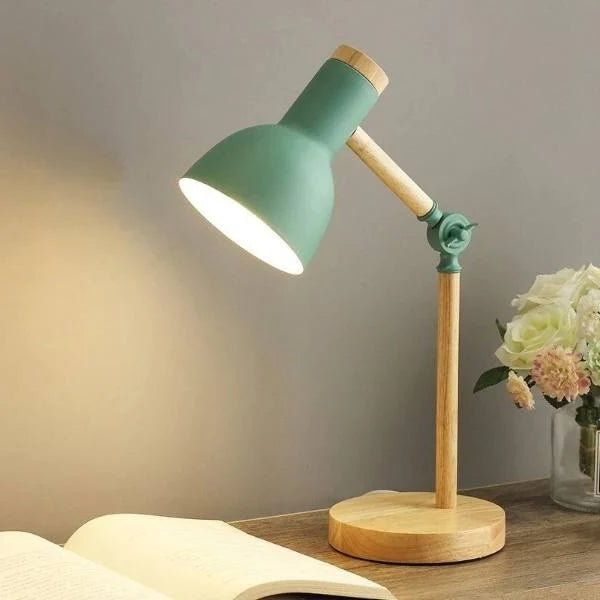 LED Desk Lamp Solid Wood Adjustable Arm Touch Dimming