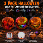LED Jack-O'-Lanterns Sound-Activated Flicker & Warm Gradient Glow Battery-Powered
