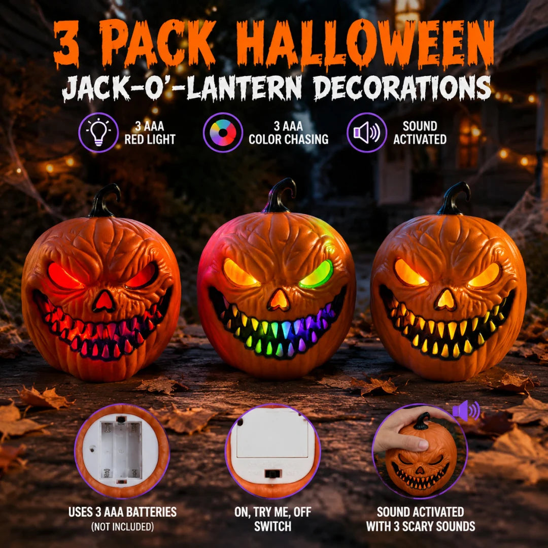 LED Jack-O'-Lanterns Sound-Activated Flicker & Warm Gradient Glow Battery-Powered