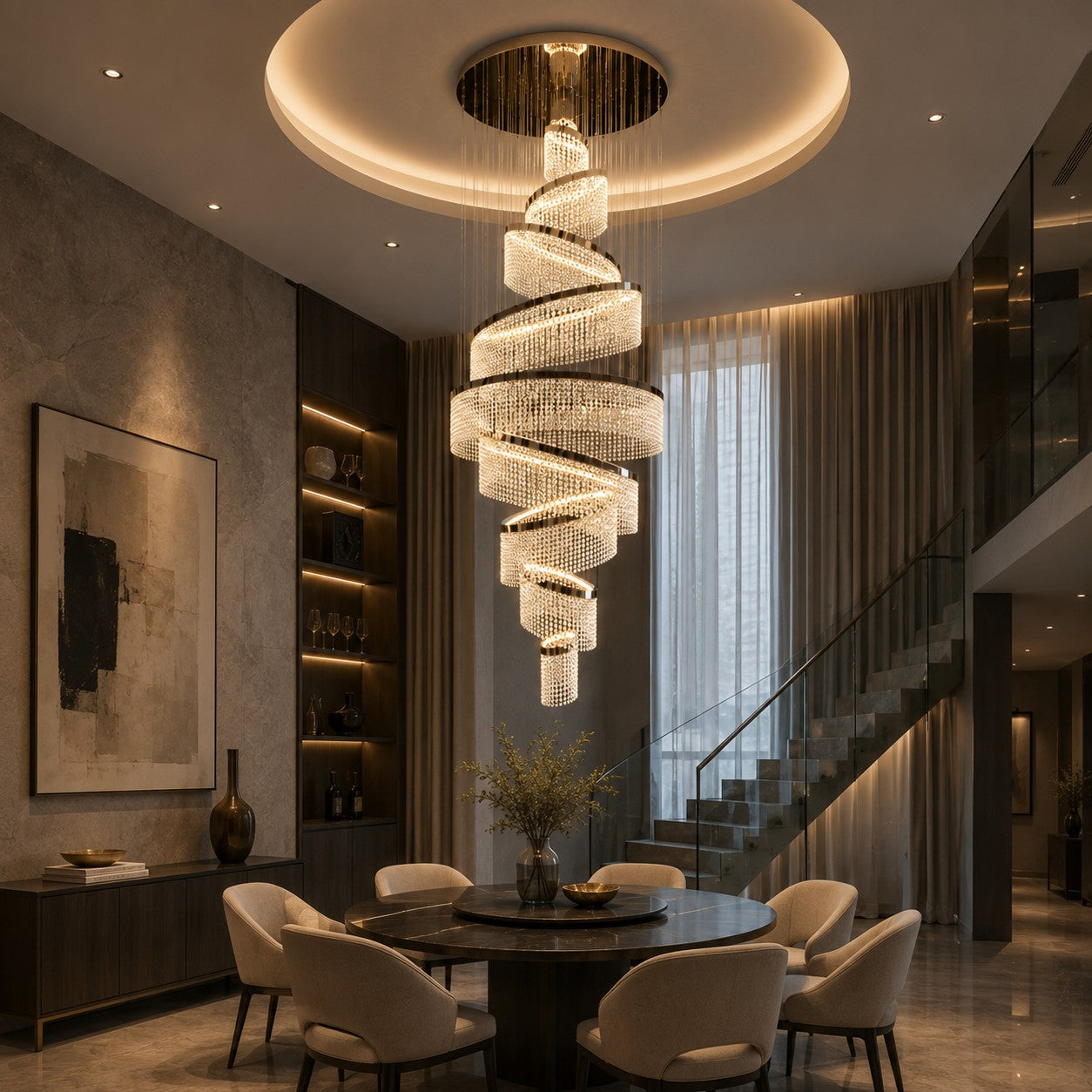 LED K9 Crystal Mirror-Polished Stainless Steel Chandelier (9 or 11 Rings)