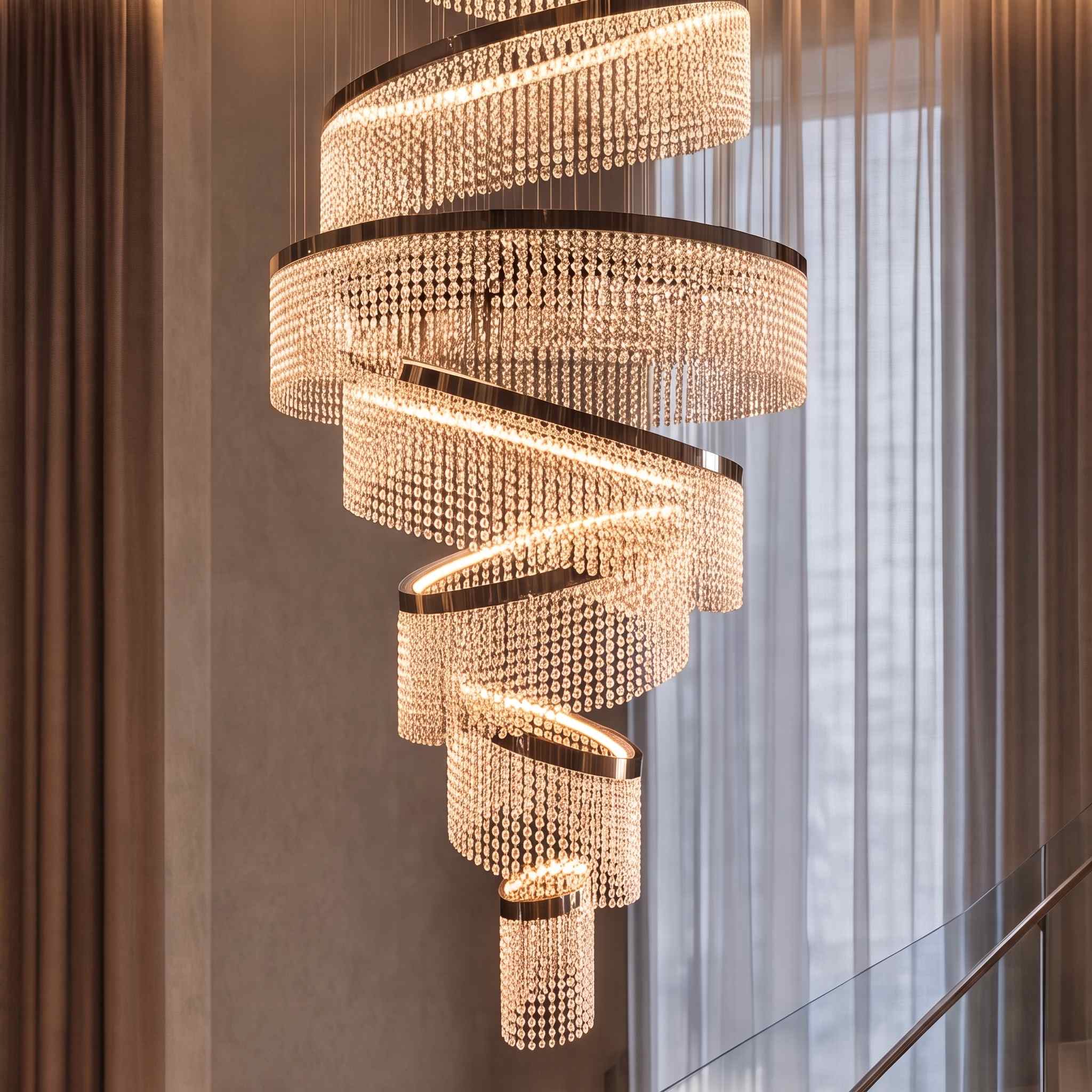 LED K9 Crystal Mirror-Polished Stainless Steel Chandelier (9 or 11 Rings)