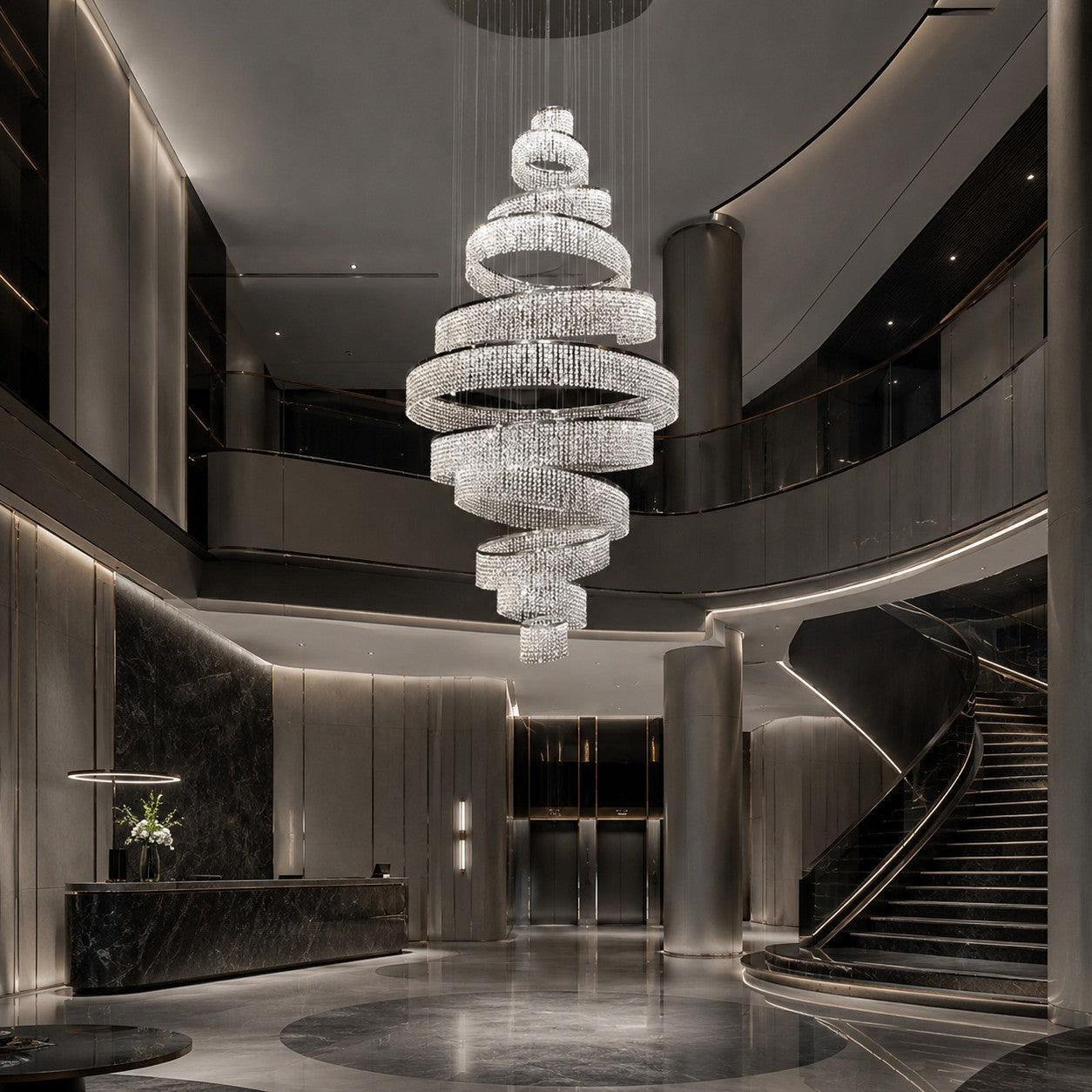 LED K9 Crystal Mirror-Polished Stainless Steel Chandelier (9 or 11 Rings)