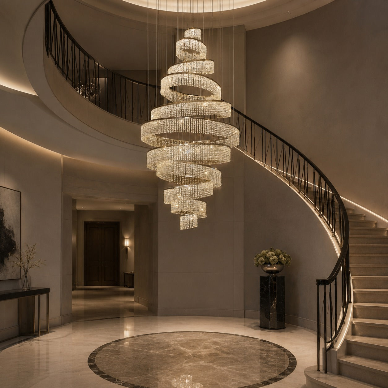 LED K9 Crystal Mirror-Polished Stainless Steel Chandelier (9 or 11 Rings)