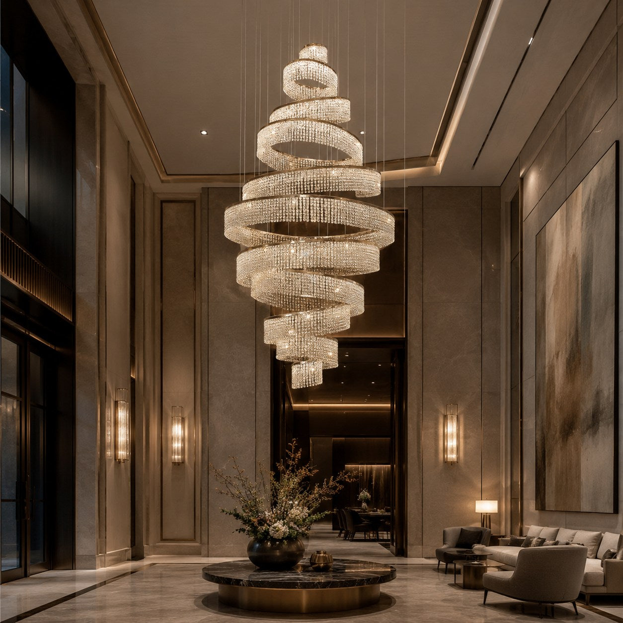 LED K9 Crystal Mirror-Polished Stainless Steel Chandelier (9 or 11 Rings)