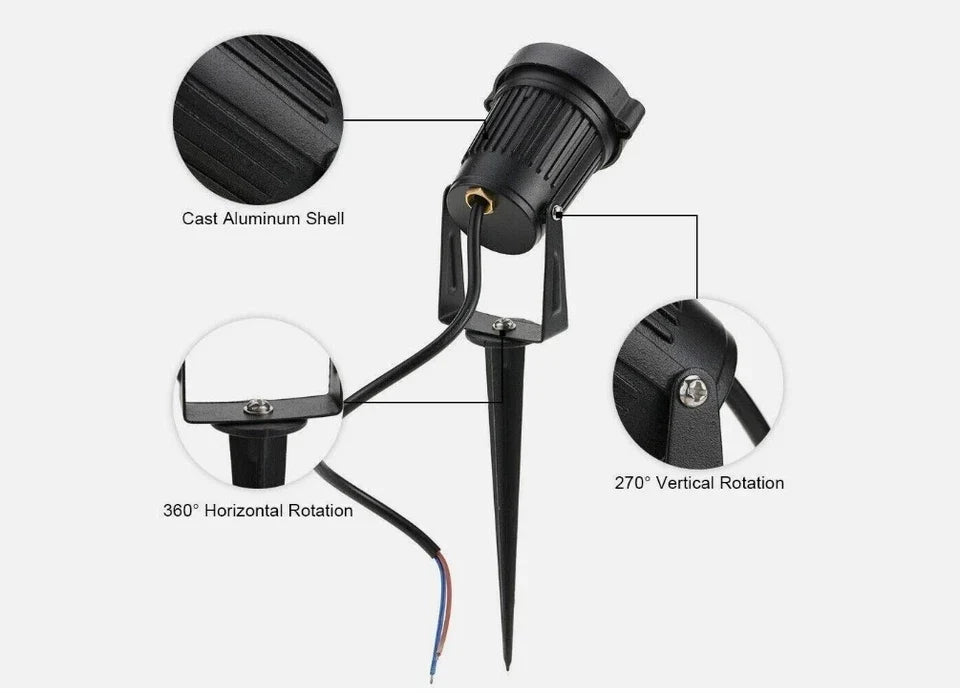 LED Landscape Spotlights Adjustable Aim & Spike Mount IP65 Weatherproof