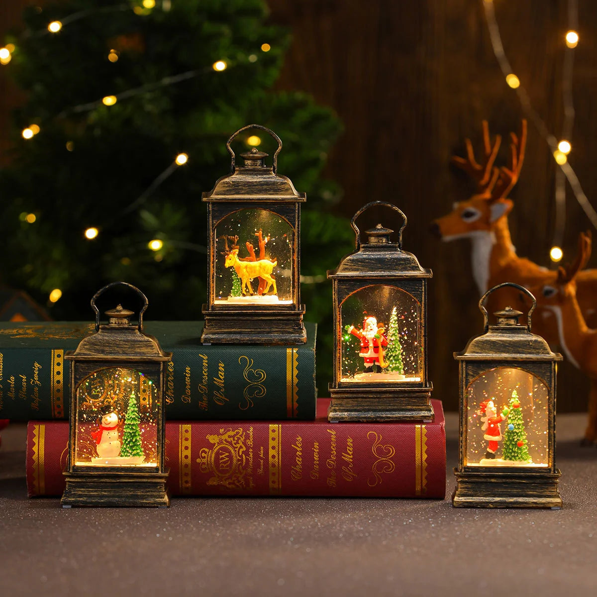 LED Lantern Snowman Scene Soft Warm Glow