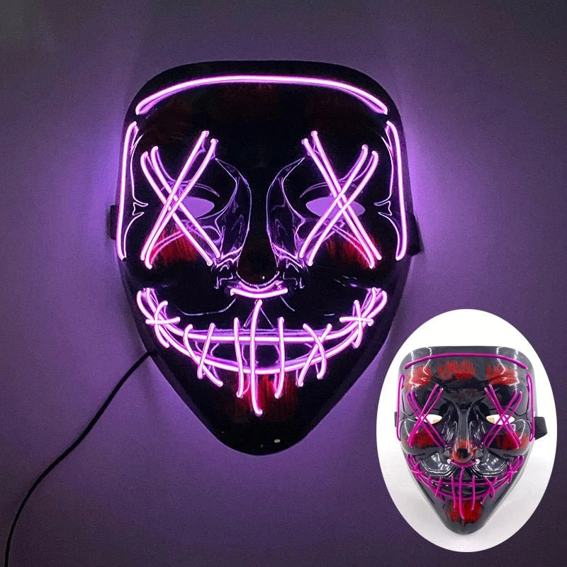 LED Mask Neon Glow Four Light Modes & Battery-Powered