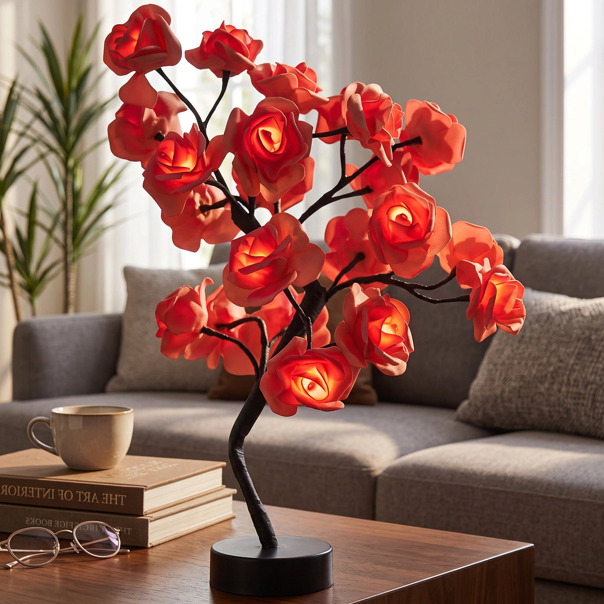 LED Rose Lamp Acrylic Petals & Metal Base