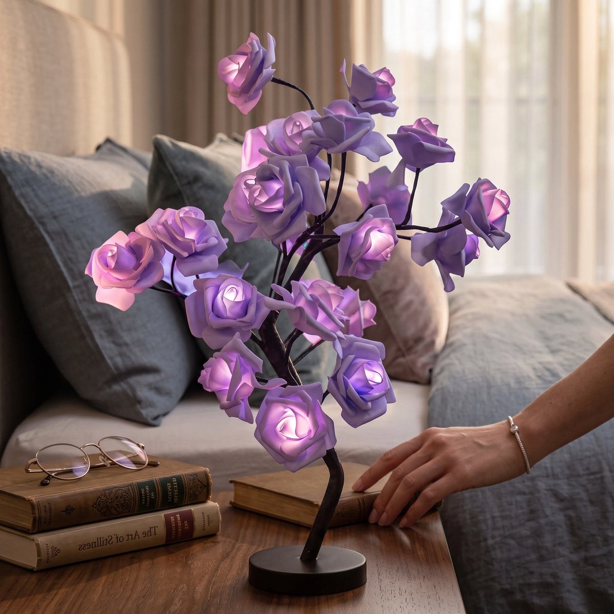 LED Rose Lamp Acrylic Petals & Metal Base