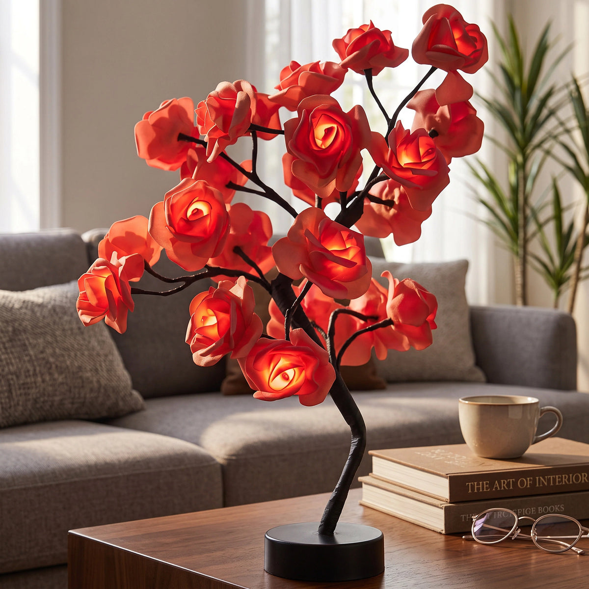 LED Rose Lamp Acrylic Petals & Metal Base