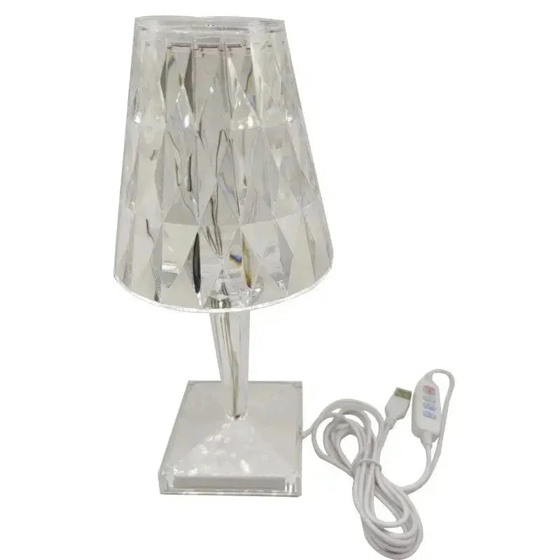 LED Table Lamp Crystal-Cut Diffuser USB Rechargeable Touch Control