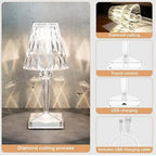 LED Table Lamp Crystal-Cut Diffuser USB Rechargeable Touch Control