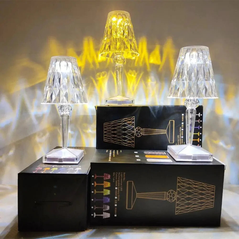 LED Table Lamp Crystal-Cut Diffuser USB Rechargeable Touch Control