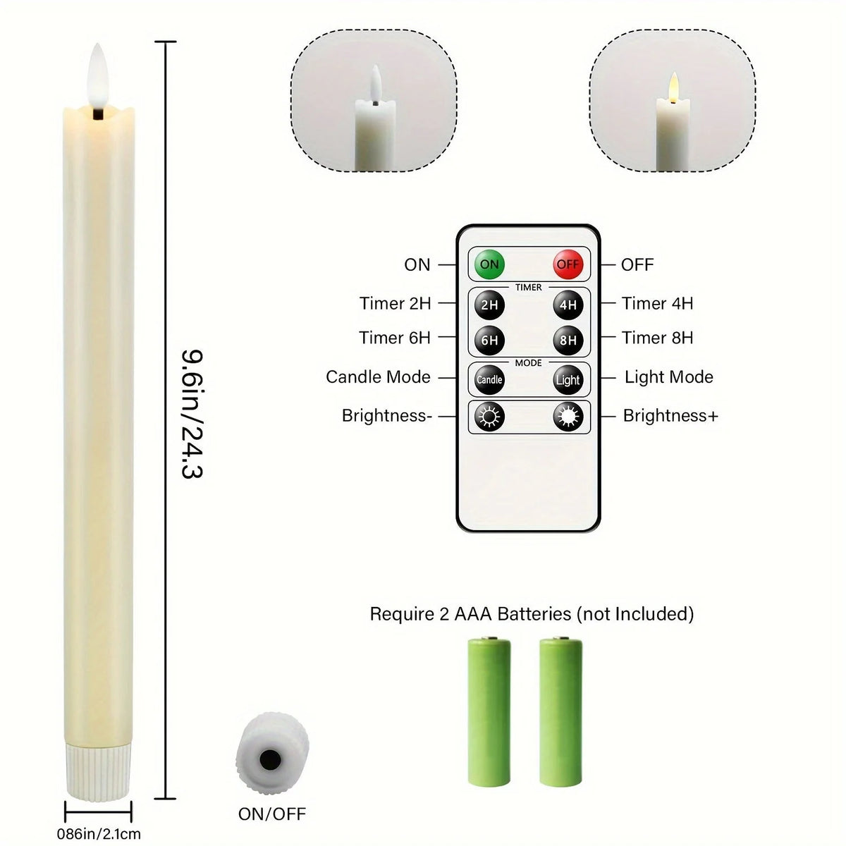 LED Taper Candles Flameless Flickering Remote Control