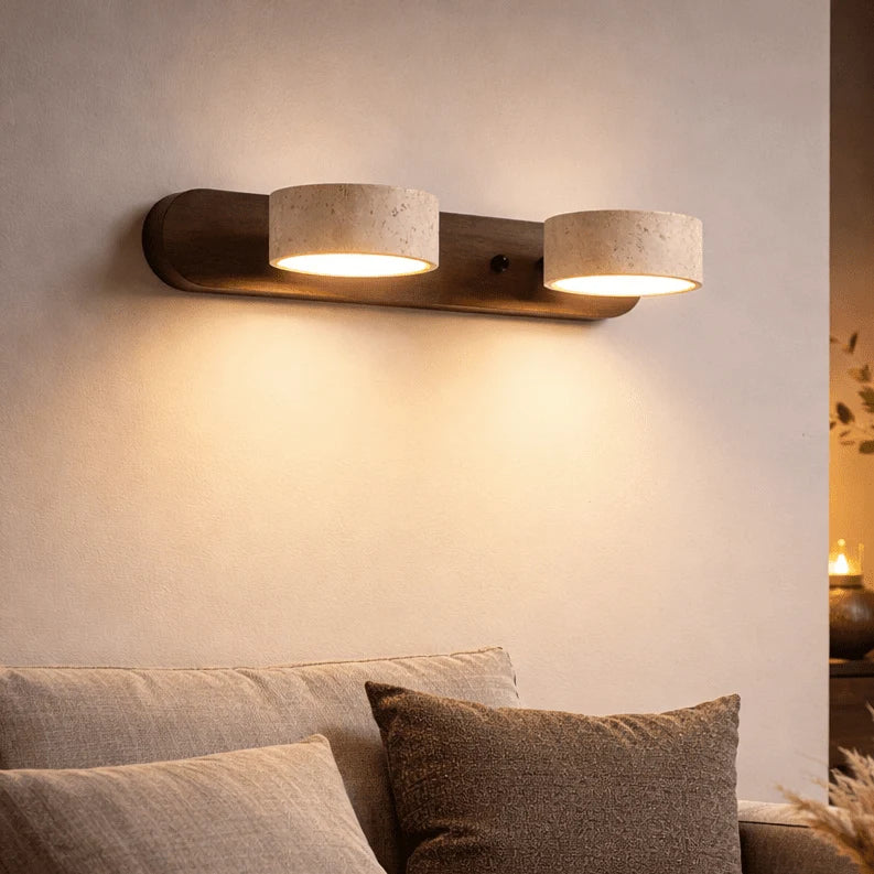 LED Wall Light Travertine & Wood Integrated LED