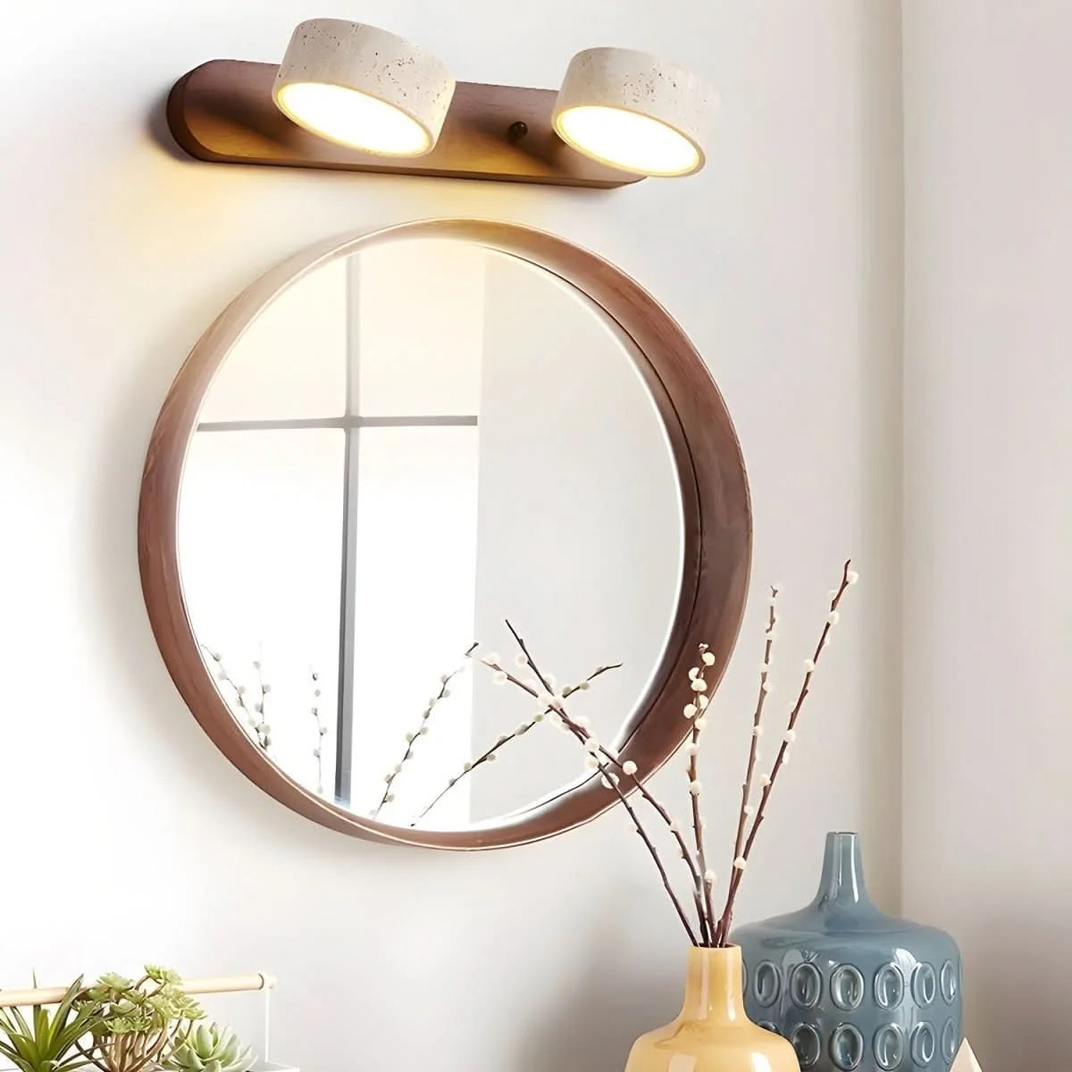 LED Wall Light Travertine & Wood Integrated LED