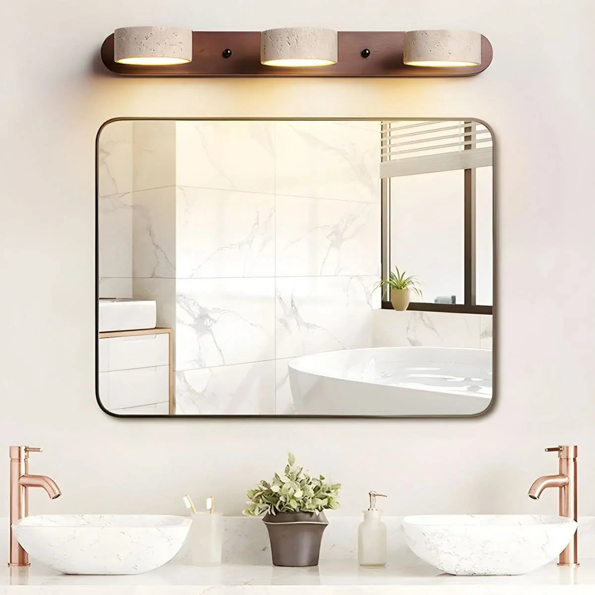LED Wall Light Travertine & Wood Integrated LED
