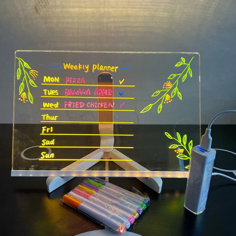 LED Writing Board USB-Powered Erasable Acrylic Neon Markers