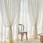 Lace Curtain Panel Sheer Pearl-Embellished Phoenix Tail