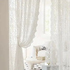 Lace Curtain Panel Sheer Pearl-Embellished Phoenix Tail