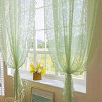 Lace Curtain Panel Sheer Pearl-Embellished Phoenix Tail