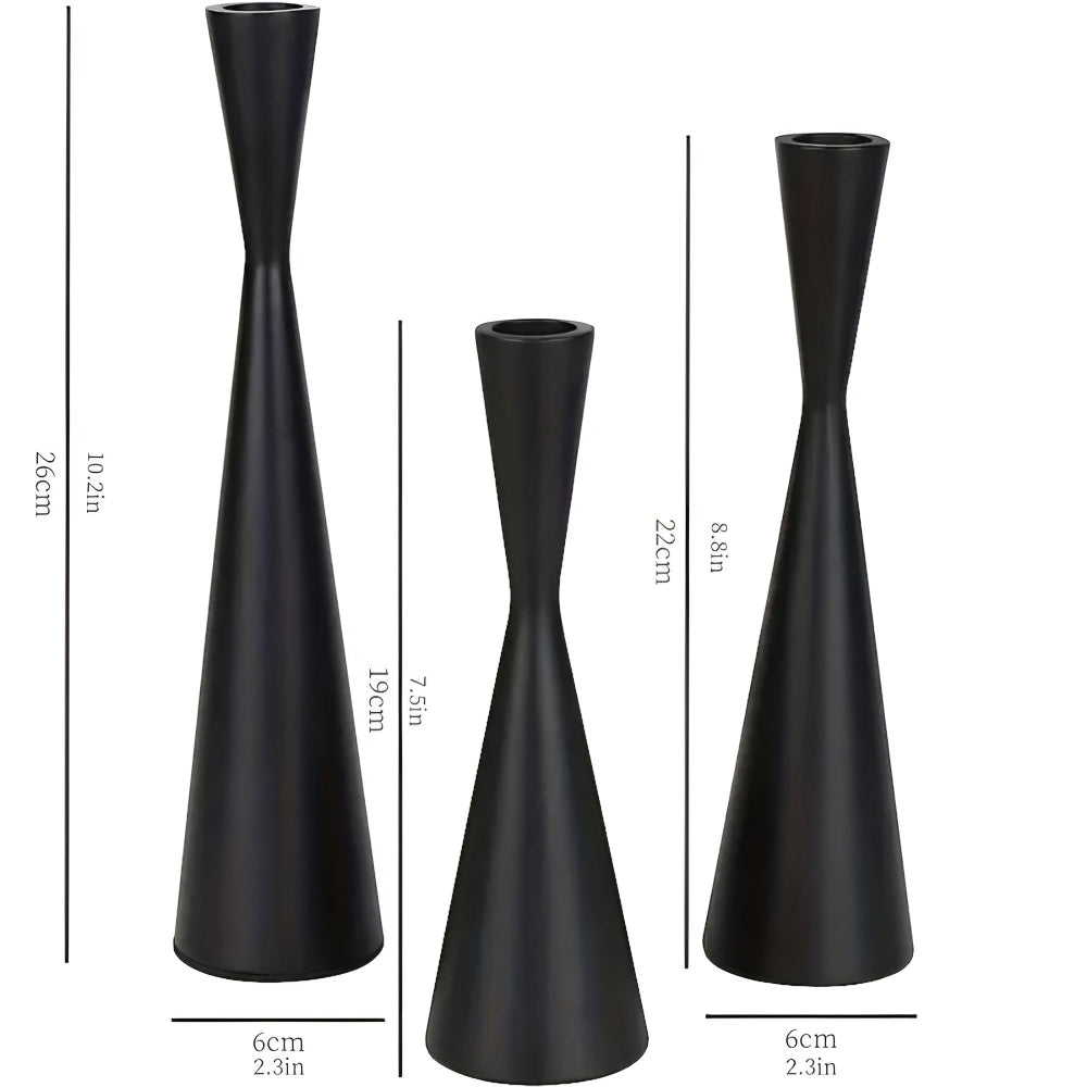 Lacquer-Finished Iron Tiered Candlestick Set (Set of 3)